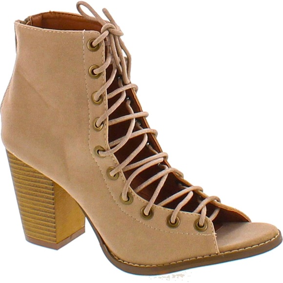 BRAND NEW (No Box) Yoki Brie Women's Lace Up Heel Peep Toe Ankle Booties Size 8 - Picture 2 of 2